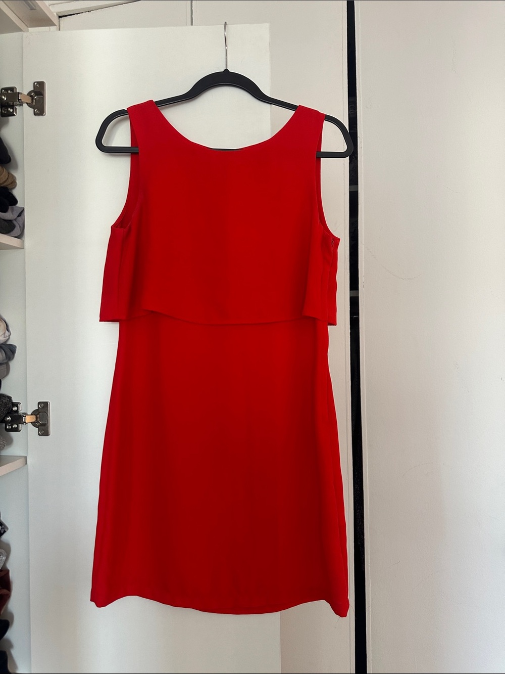 Sleeveless Crape Red Layered Mini Dress